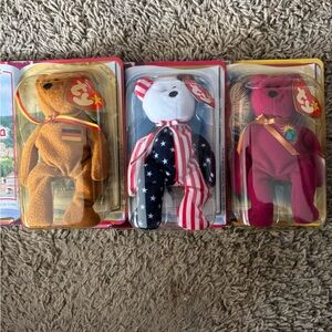 Ty Beanie Babies Set - Brown, White, and Red Bears